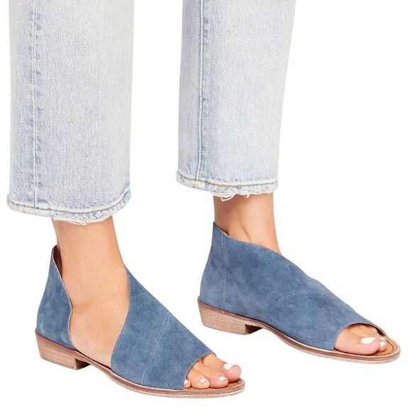 Free People Mont Blanc Blue Suede Sandals Size 381/2 US 8 - Picture 1 of 15